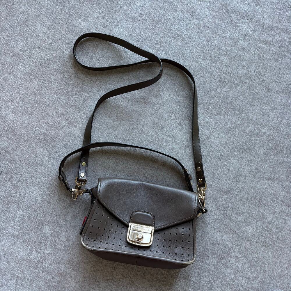 $650 Longchamp Mademoiselle Perforated Brown Crossbody Leather Handbag